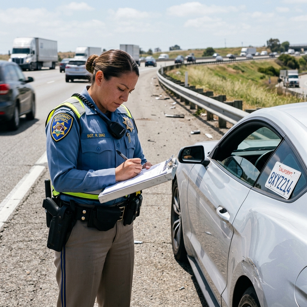 Policial Rodoviário Federal autuando veículo
